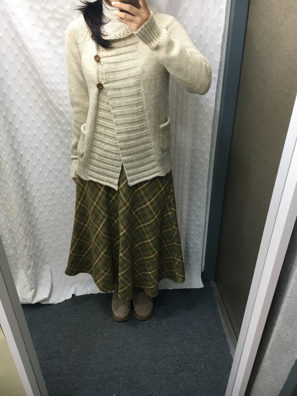 옐로우 체크 롱 스커트 상품이미지3