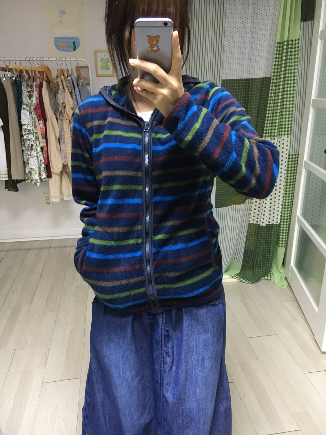 네이비 스트라이프 플리스 후드집업 상품이미지8