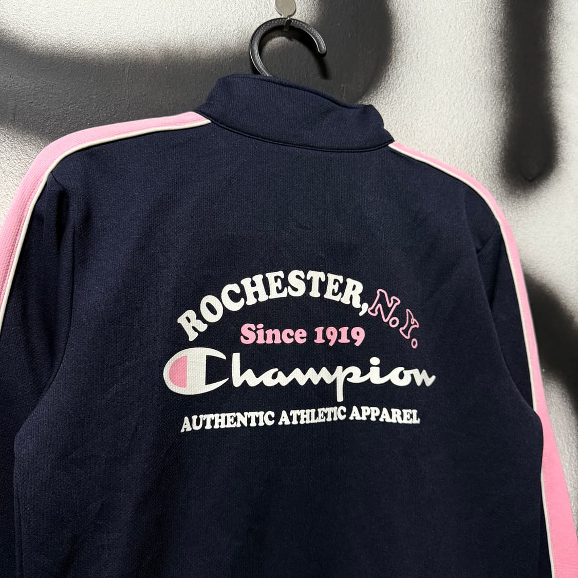 챔피온 00s USA 올드스쿨 핑크 네이비 배색 빅 프린팅 집업 져지 상품이미지5