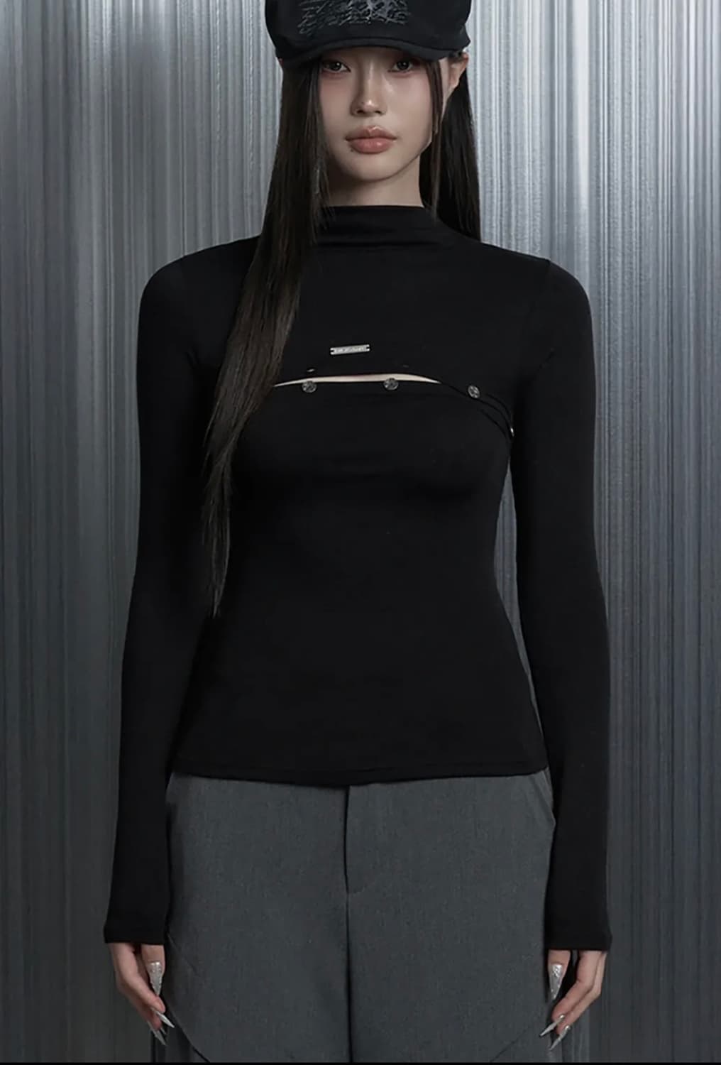 에트오소매  Button Split Long Sleeve Tee  상품이미지1