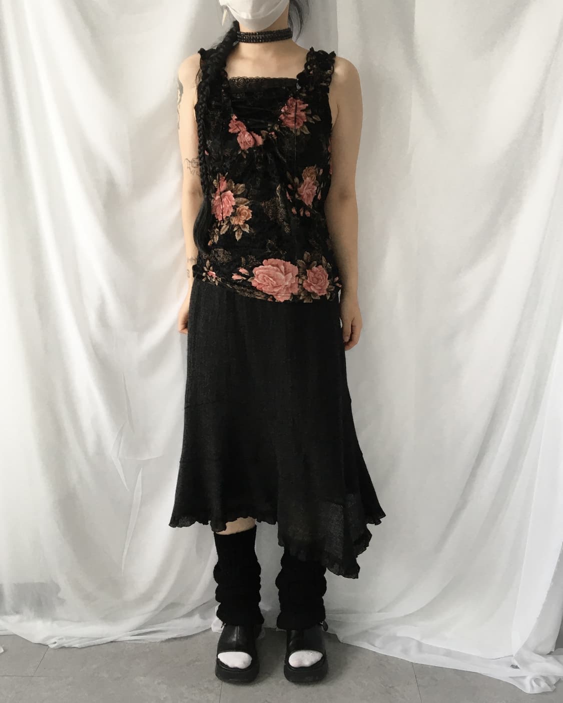 Flower pattern velvet sleeveless 상품이미지1