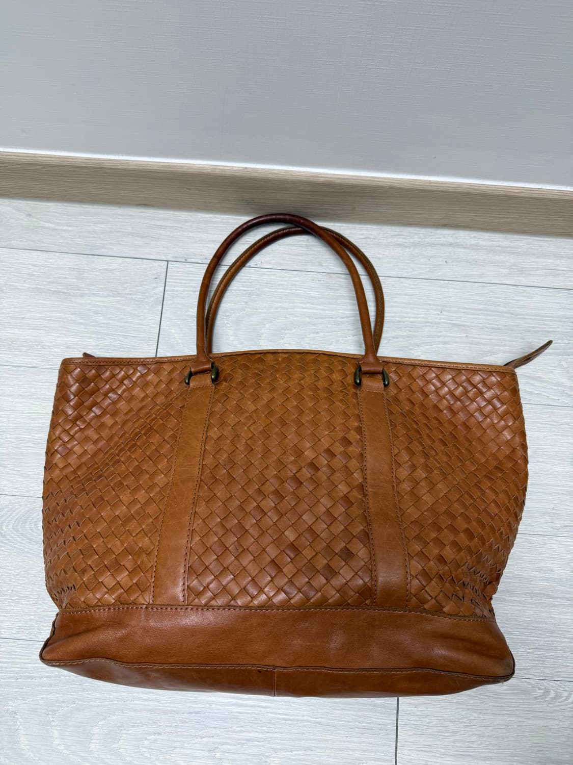 (OS)LLBEAN 엘엘빈 레더 라지 위빙 토트백 브라운 상품이미지1