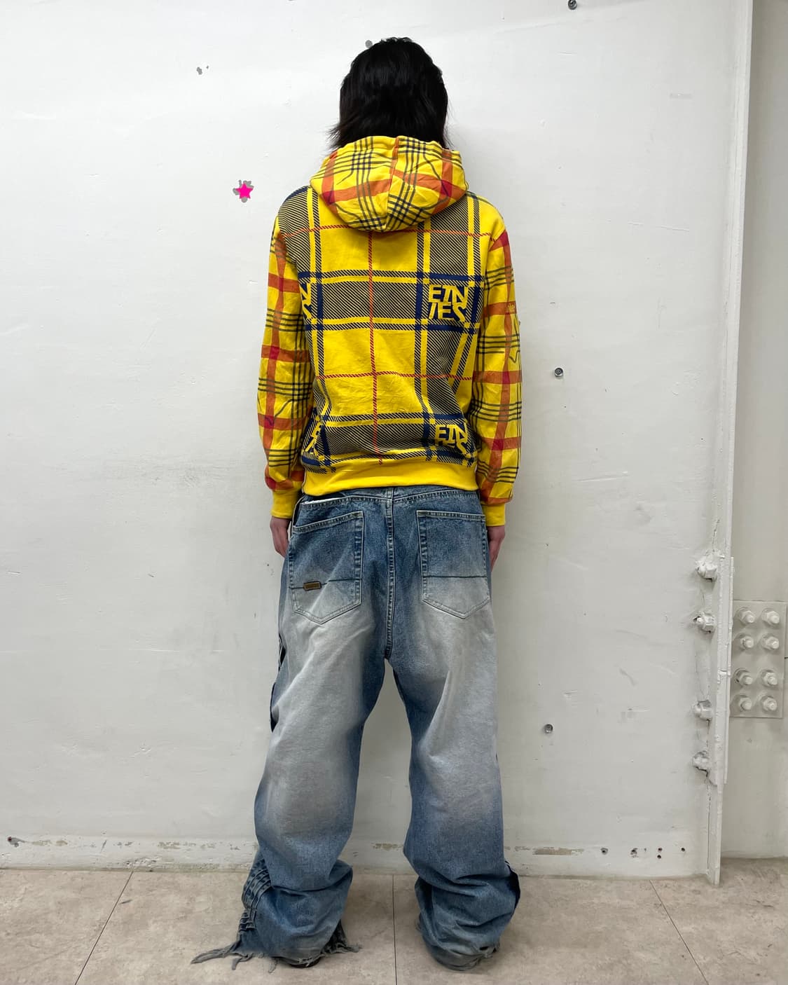 Yellow Checkered Hip Hop Hoodie Zip-Up 상품이미지4