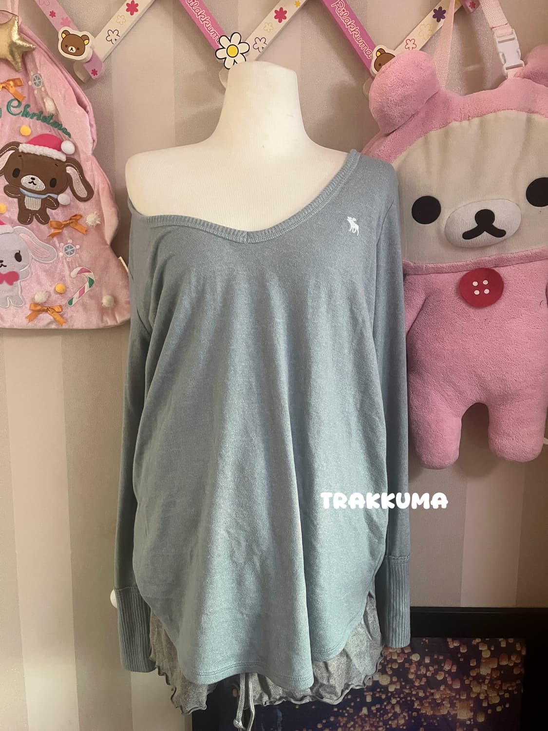 아베크롬비 롱슬리브 긴팔티셔츠 헨리넥 하늘색 흰하 후드집업 상품이미지2