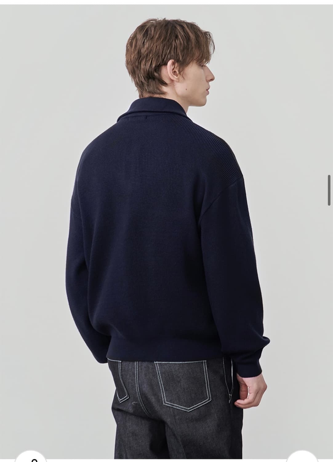 (새상품)(XL) 드로우핏 오버사이즈 하프 집업 카라 울 니트 NAVY 상품이미지5