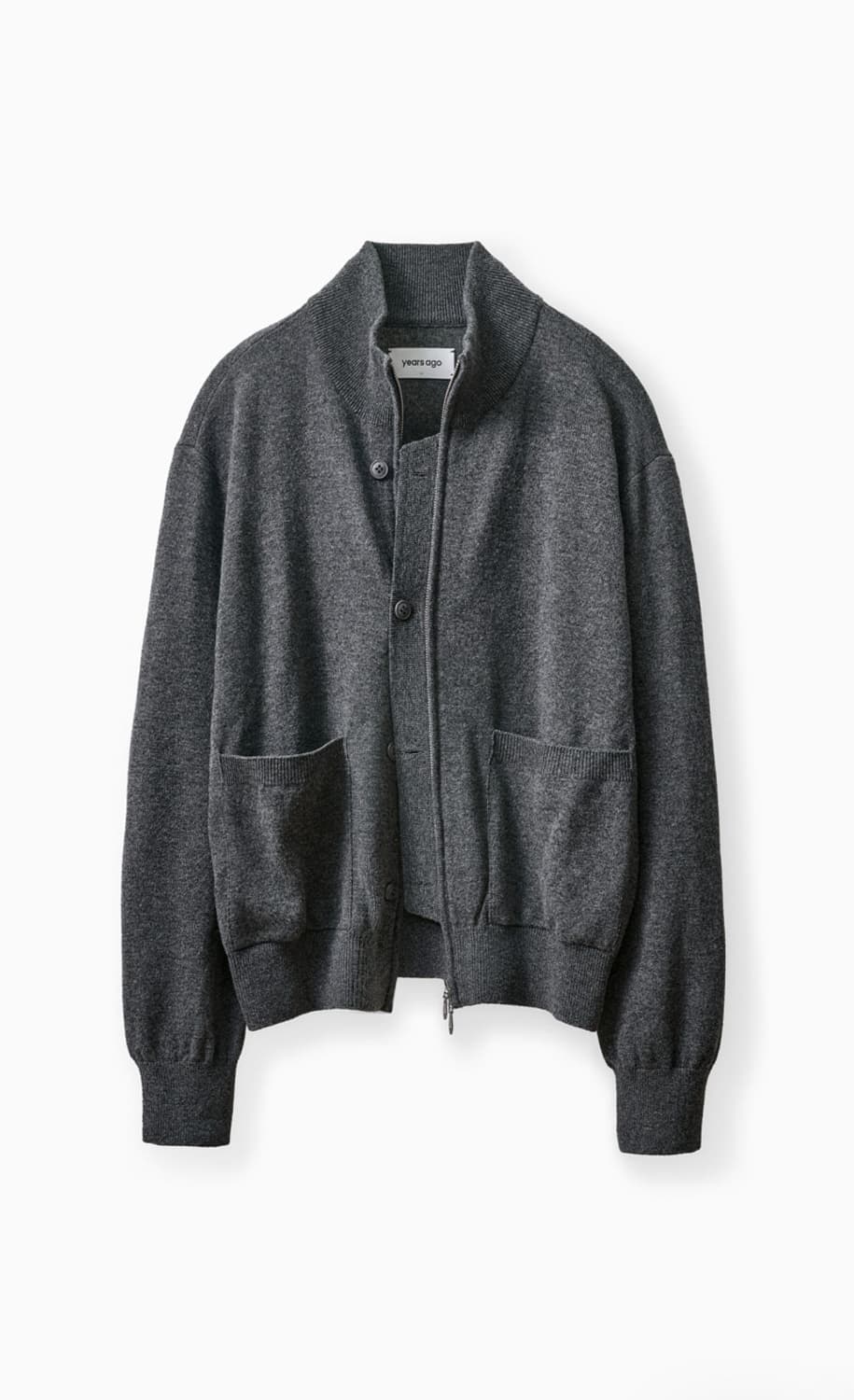 이얼즈어고 메리노울 플라켓 니트 집업 멜란지 그레이 상품이미지1