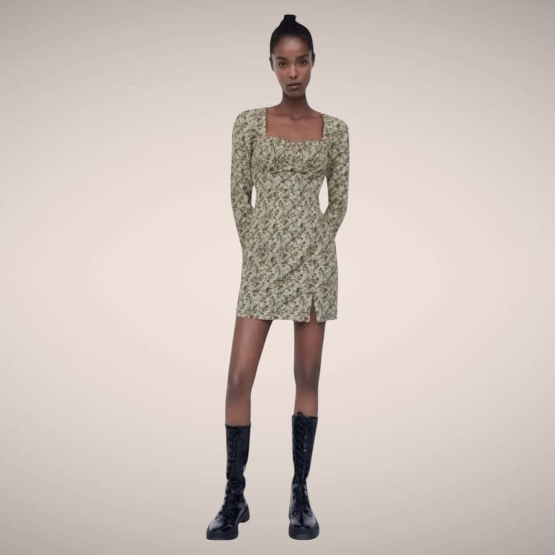 [반택포] 자라 ZARA 플로럴 롱 슬리브 미니 원피스 상품이미지1