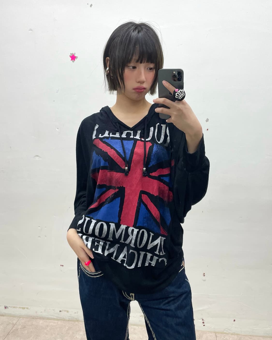 American flag rough black hoodie  상품이미지1