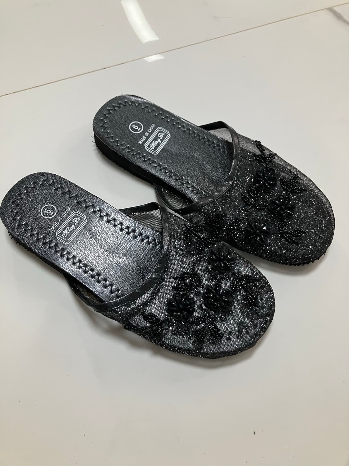 2000s Y2K 메쉬 샌들 슬리퍼 세퀸 뮬 연핑크 상품이미지3