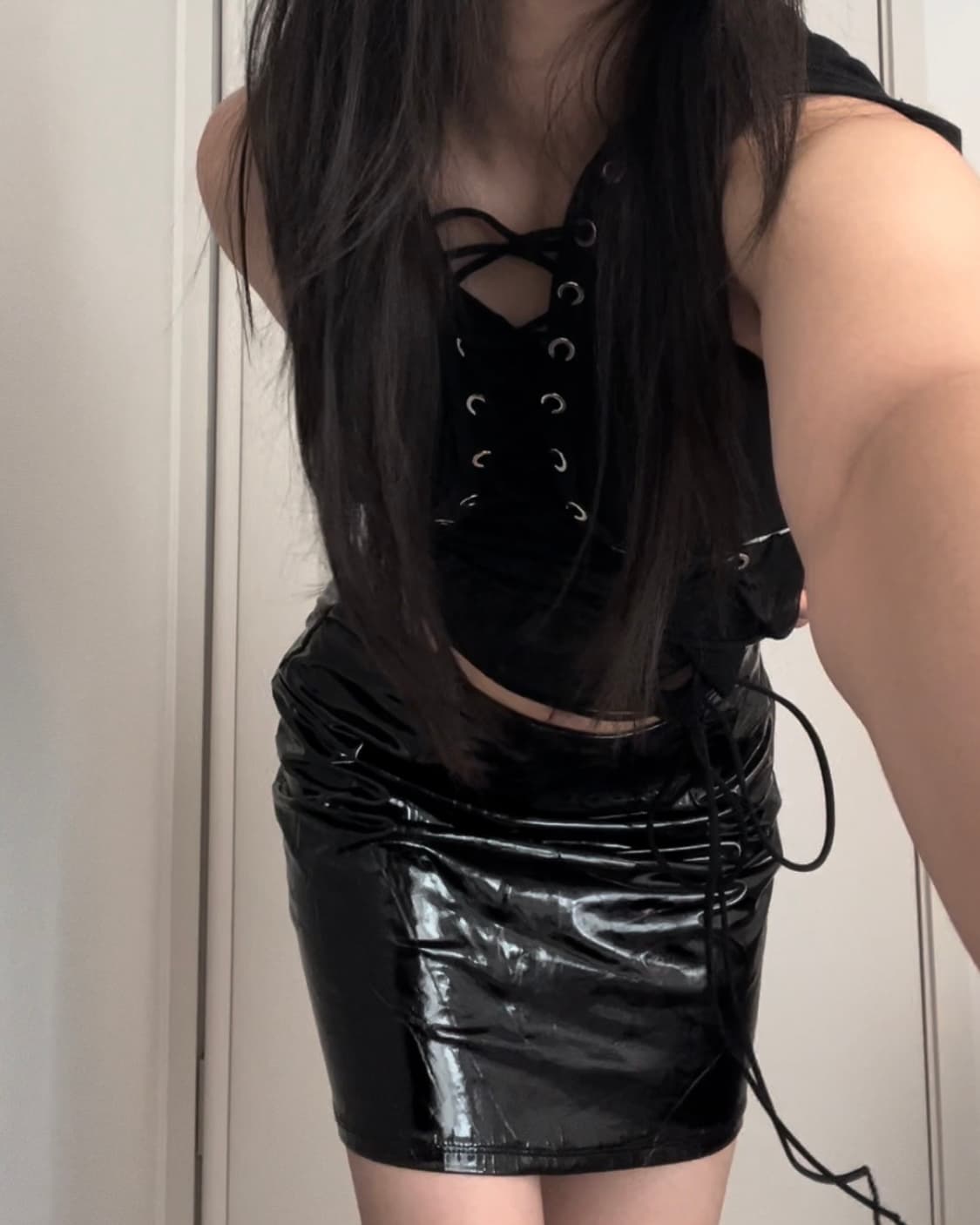 black enamel leather skirt 상품이미지6