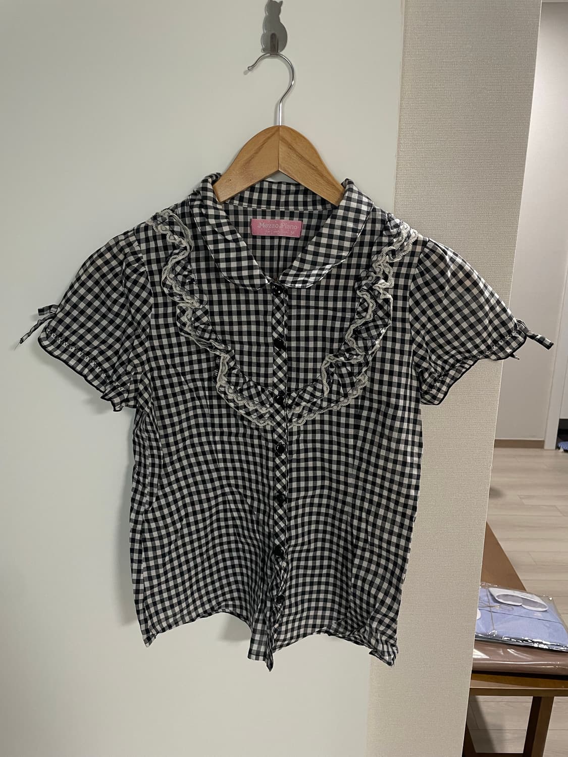 빈티지 체크 프릴 블라우스 상품이미지1