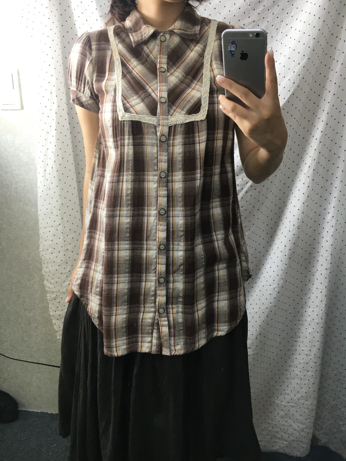 브라운 체크 카라 블라우스 상품이미지2