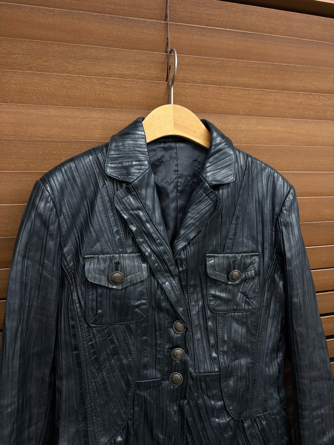 빈티지 플리츠 가죽 블레이저 자켓 상품이미지4