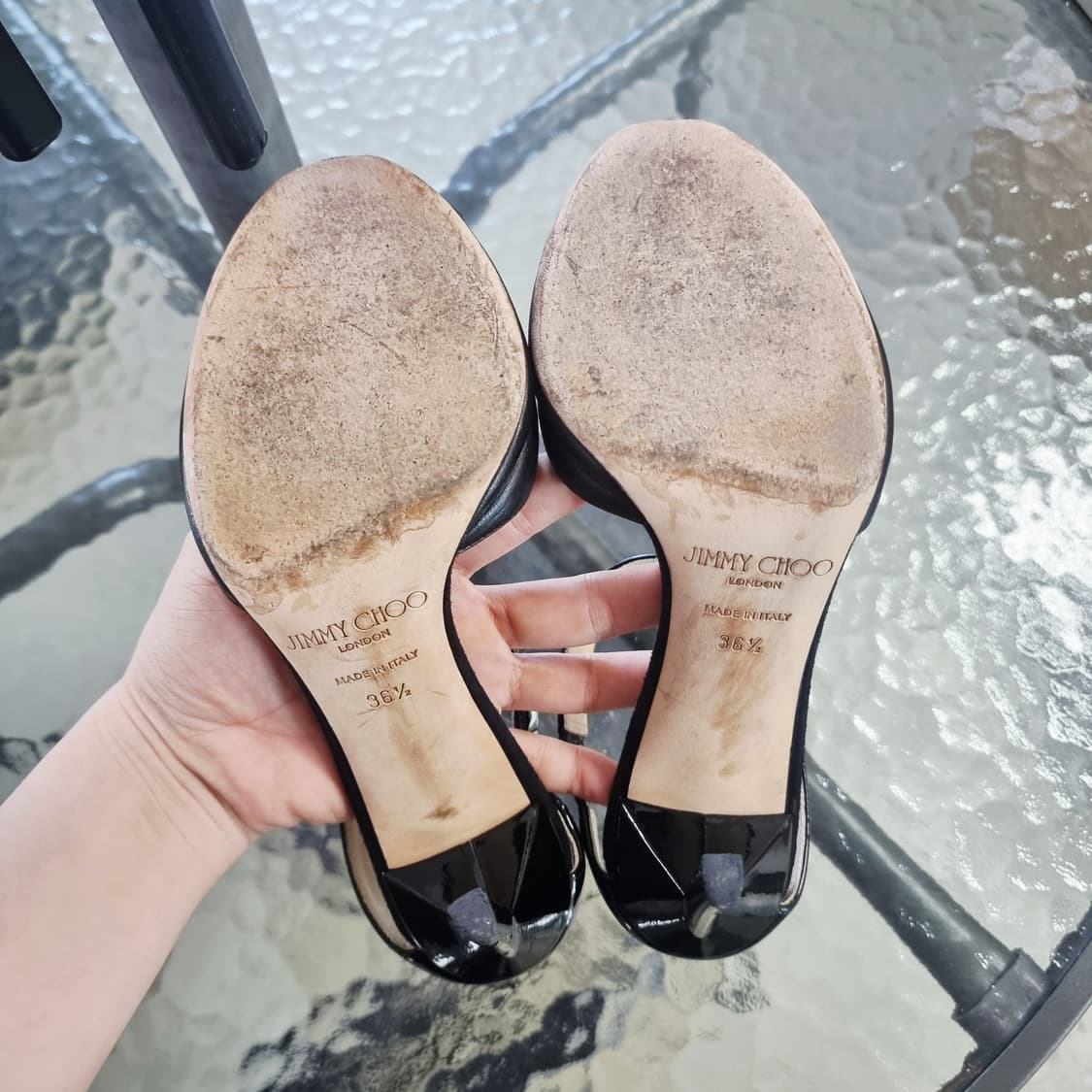 지미추 레더 샌들힐 하이힐 슈즈 구두 오픈토힐 (235/표기36.5) 상품이미지7