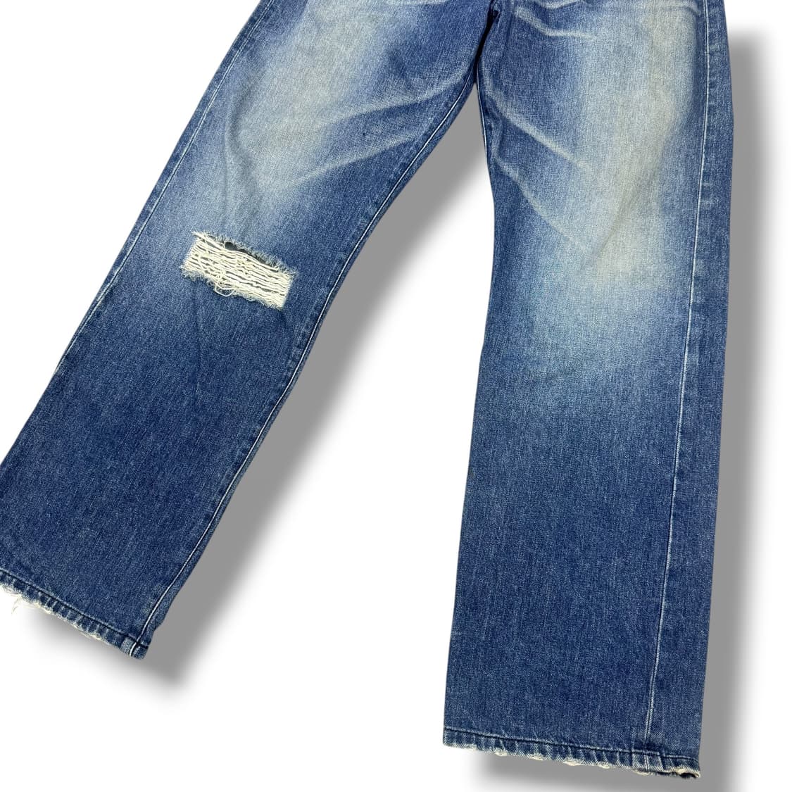 벤데이비슨 빈티지 비죠 백포켓 디테일 중청 워싱 데님 와이드팬츠 상품이미지4