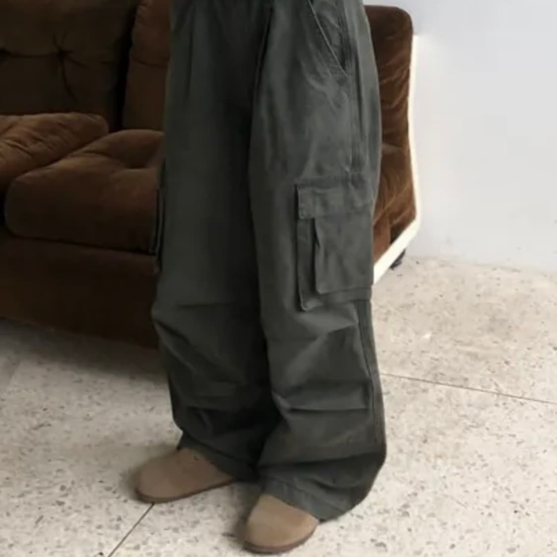딥마인 노번 빈티지 워싱 카고 포켓 팬츠 카키 상품이미지2