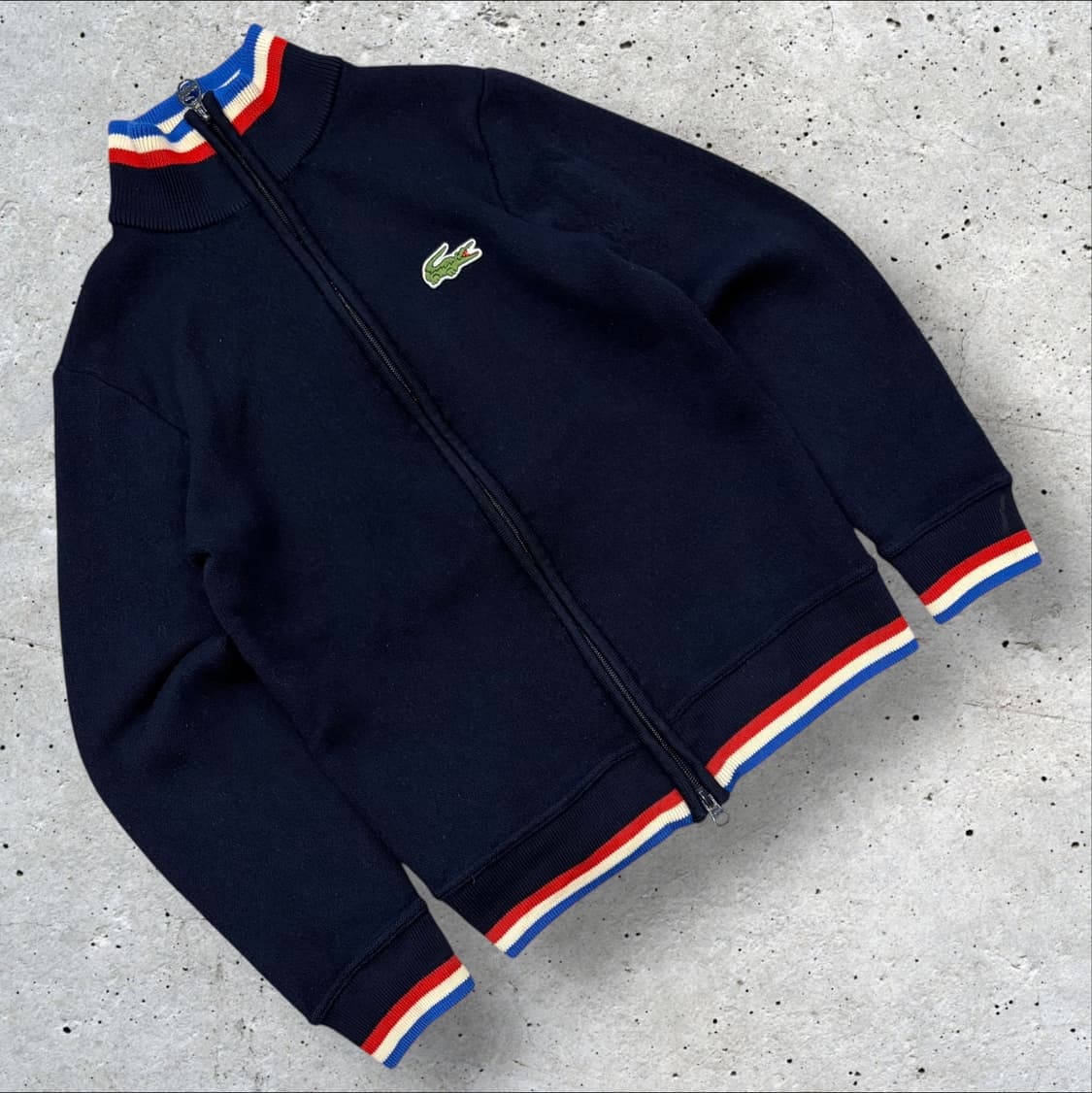 [3] 라코스테 울 네이비 컬러 배색 니트 집업 가디건 C41 상품이미지1