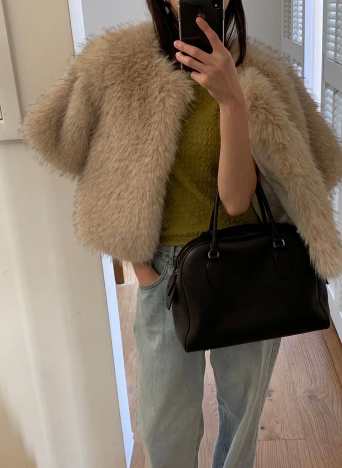 리버티 노카라 크롭 하프 페이크 퍼 자켓 상품이미지2