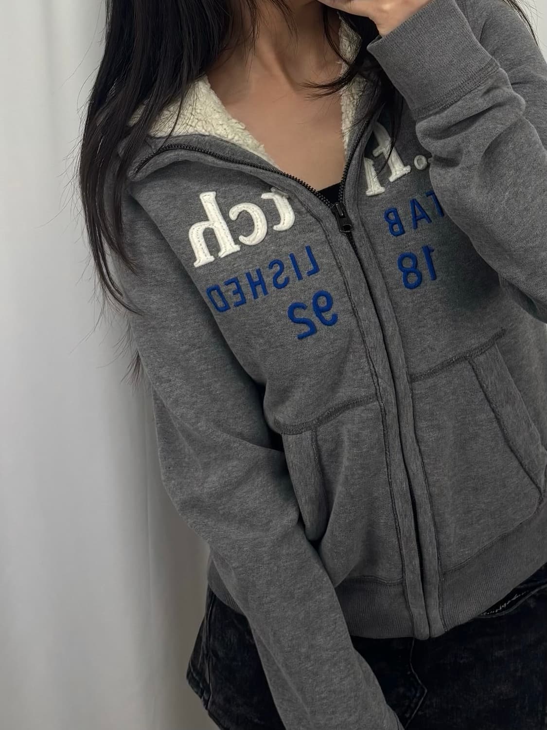 아베크롬비 그레이 양털 후드집업 상품이미지1