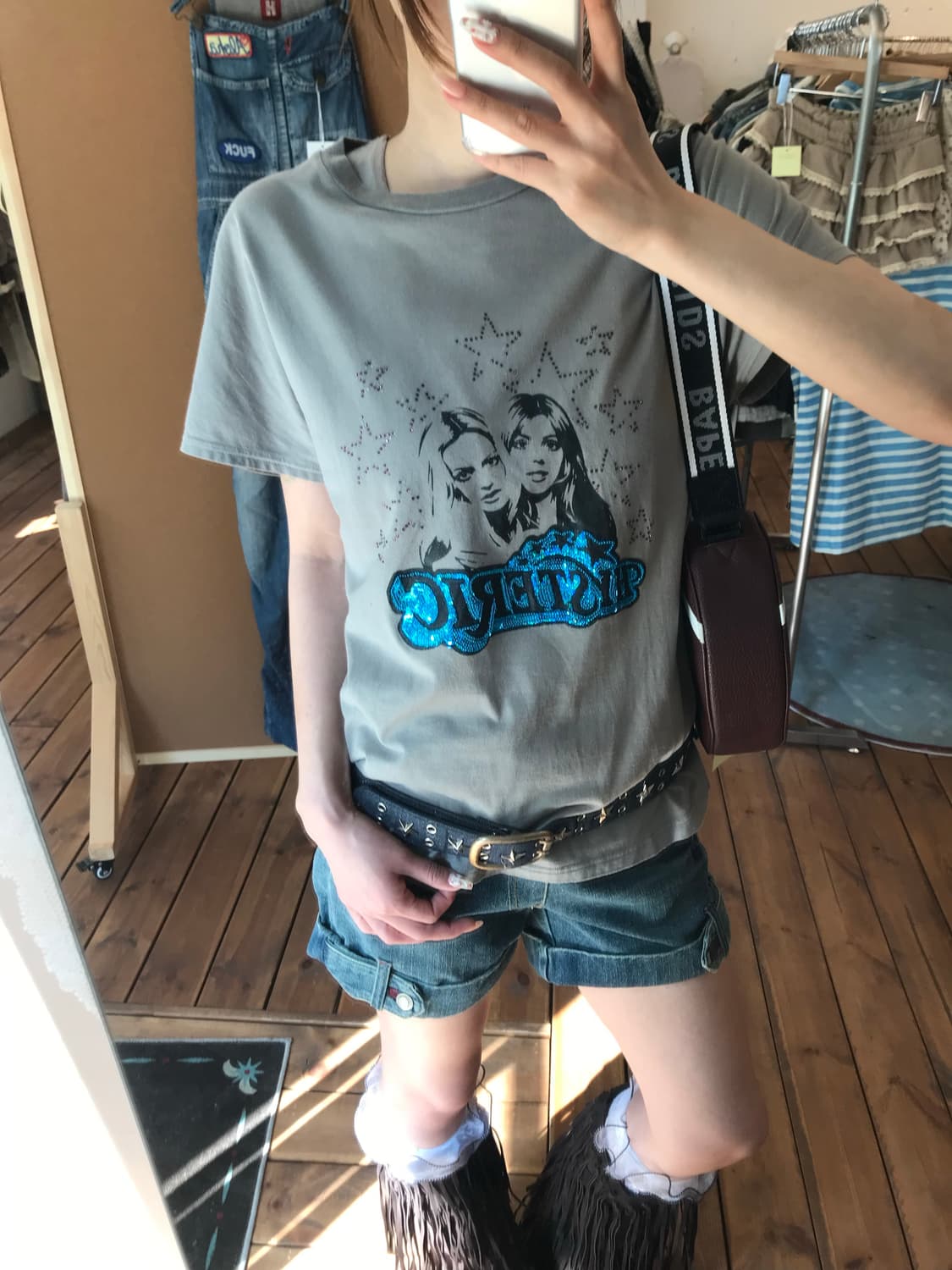 히스테릭글래머 카키 스팽글 티셔츠 상품이미지3