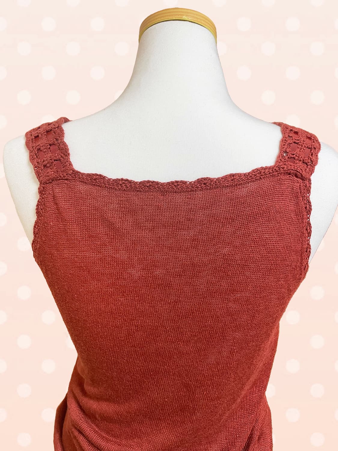 러블리 모리 빈티지 레드 크로쉐 니트 리본 아일렛 나시 슬리브리스 상품이미지3