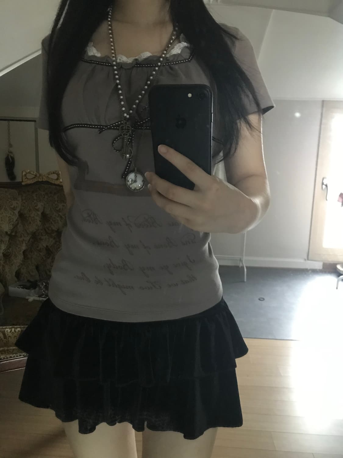 Antique Key Script Lace Tee 상품이미지3