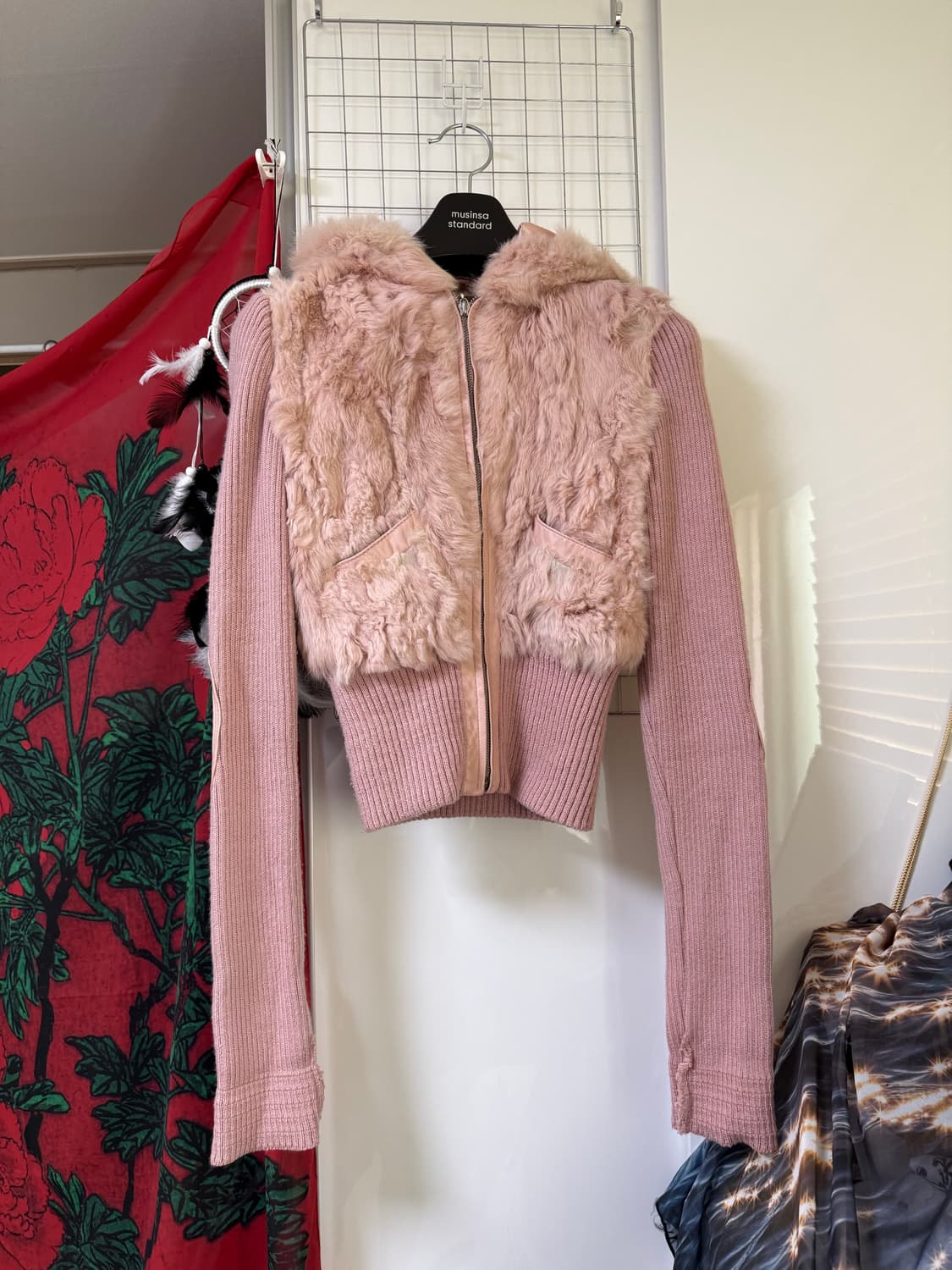 빈티지 래빗퍼 후드 니트 퍼자켓 퍼집업 상품이미지1