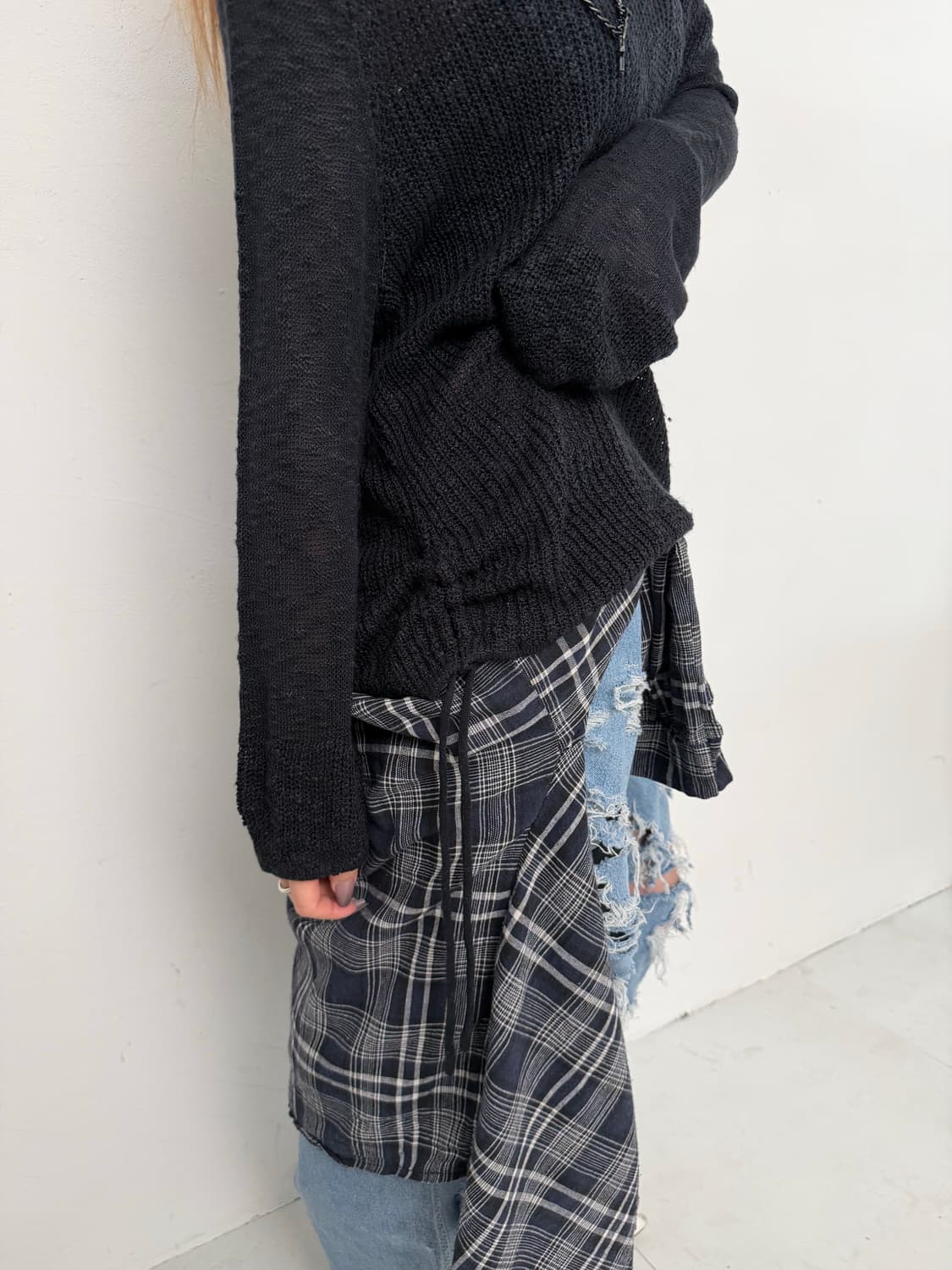 네이비 사이드 셔링 니트 상품이미지2