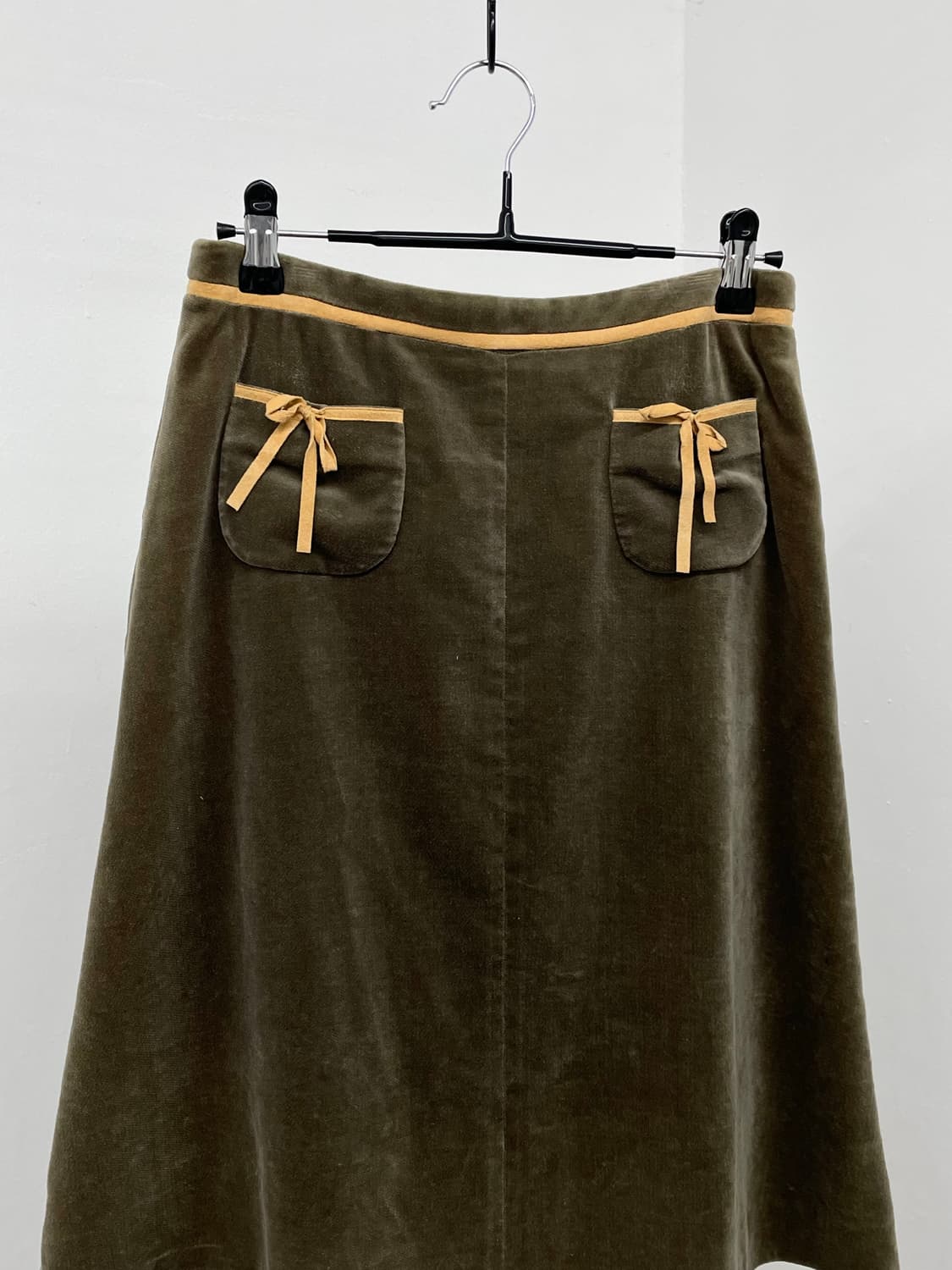 벨벳 카키 리본 스커트 상품이미지6
