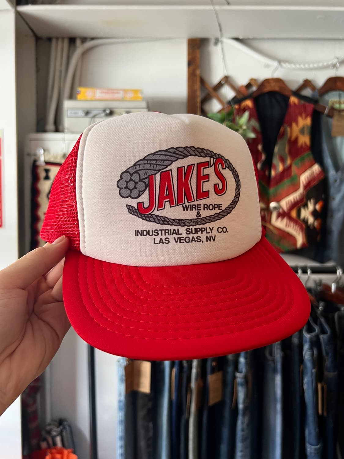 90's USA 빈티지 JAKE'S 레드 트러커 캡 상품이미지1