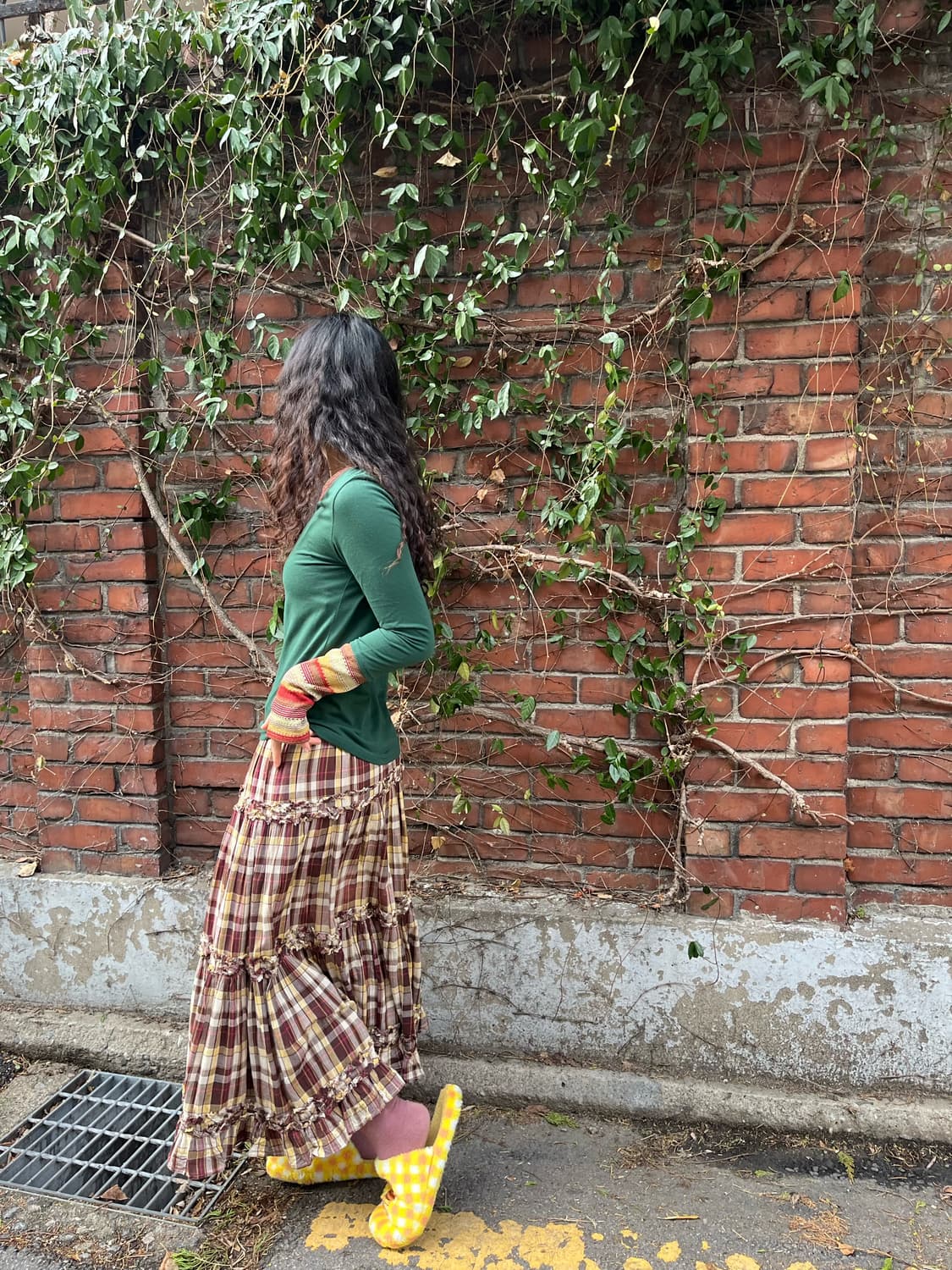 일본 무드 체크 패턴 캉캉 롱스커트 상품이미지3