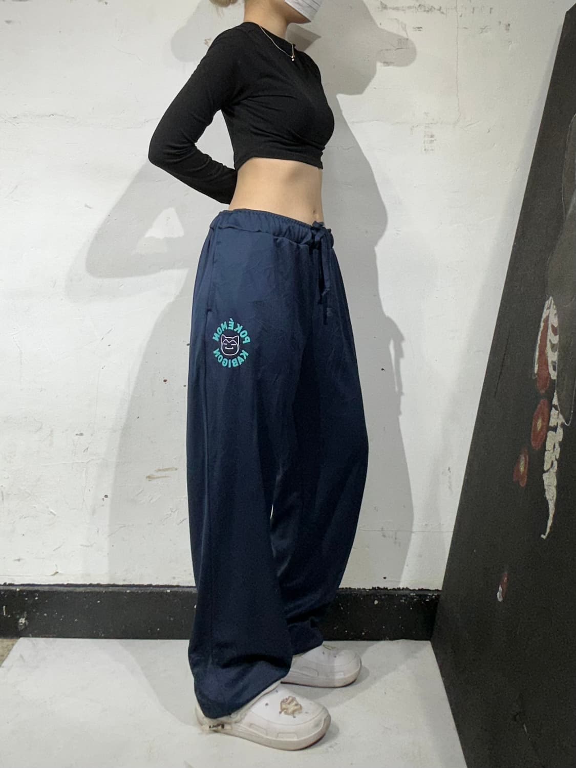 빈티지 네이비 포켓몬 데드스탁 잠만보 와이드 트레이닝 추리닝 팬츠  상품이미지1