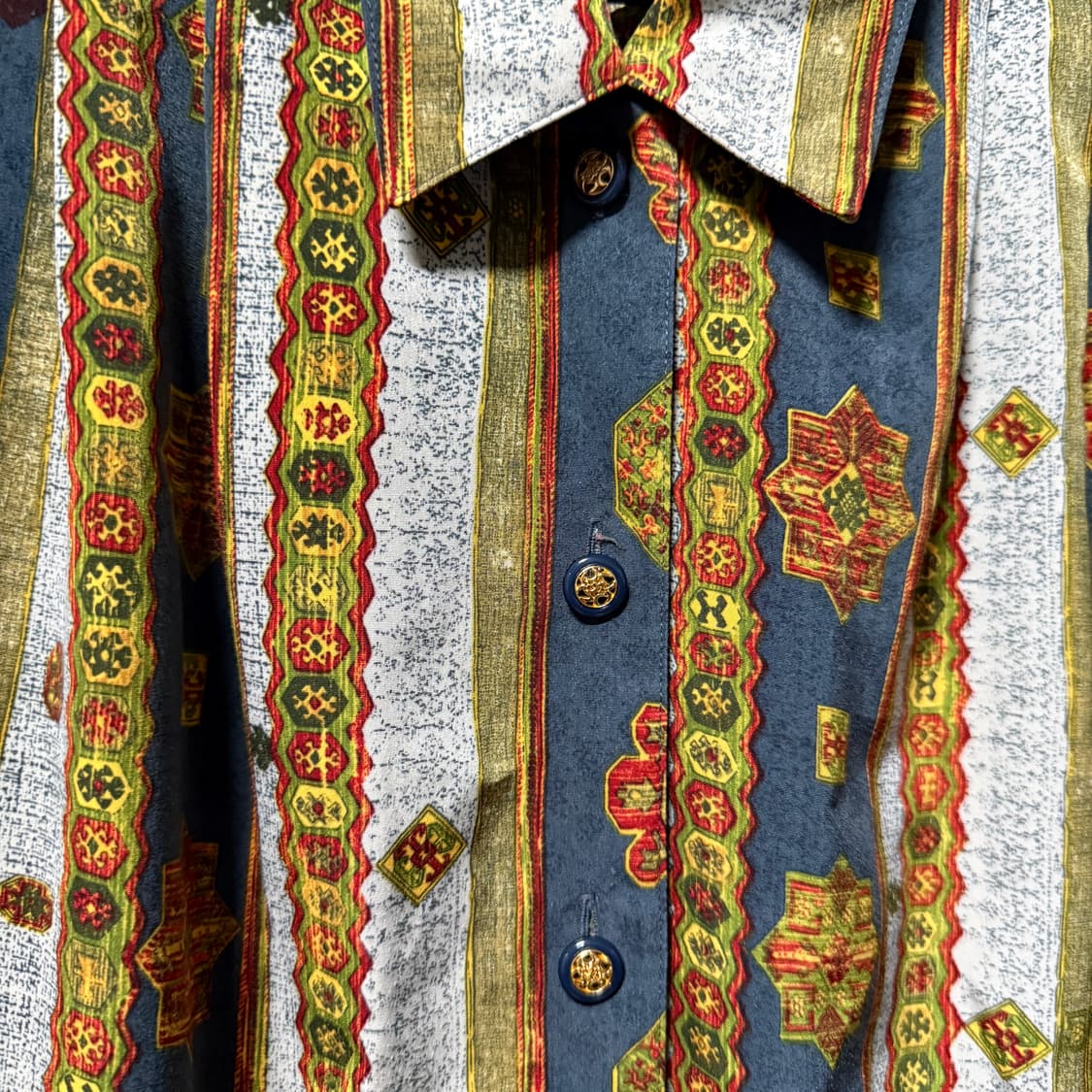 VTG 빈티지 바로크 에스닉 패턴 스트라이프 핀턱 긴팔 셔츠 상품이미지5