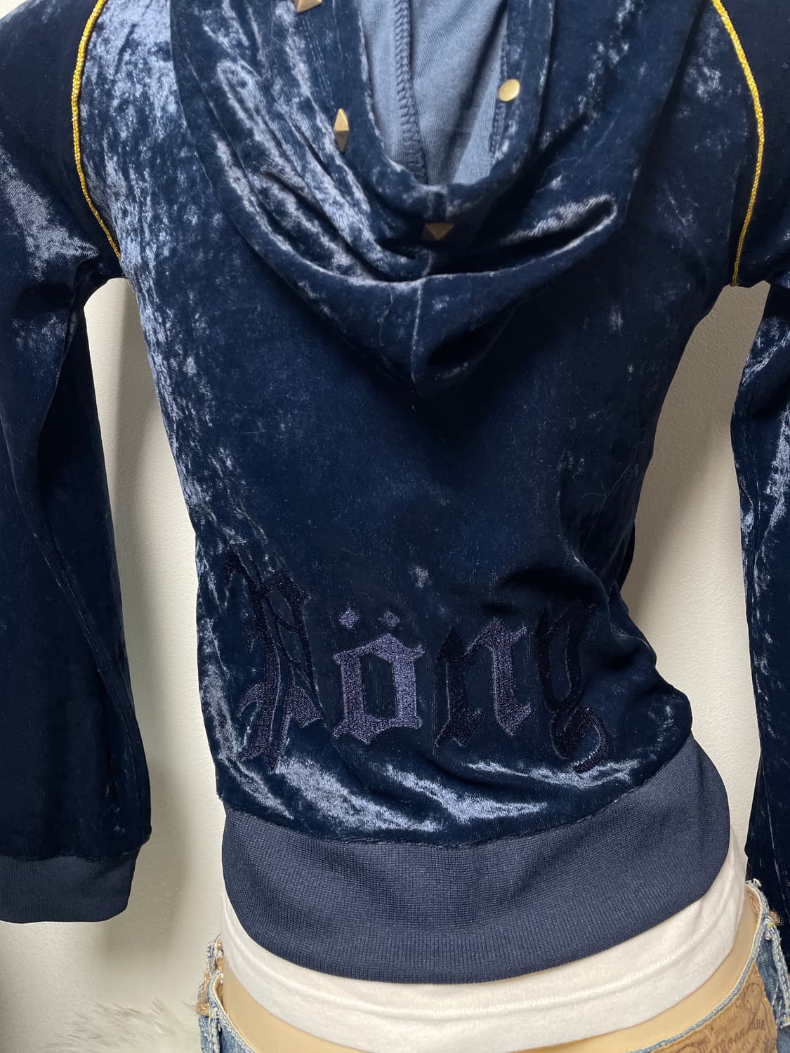 빈티지 PONY 스터드 네이비 벨벳 후드집업 상품이미지8