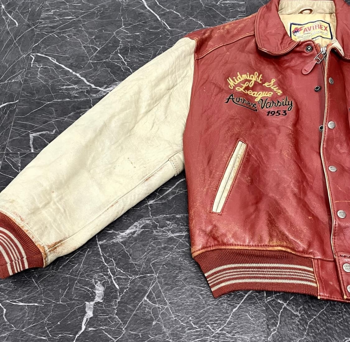 L(XL)아비렉스 90's 패치워크 천연가죽 바시티자켓 상품이미지5