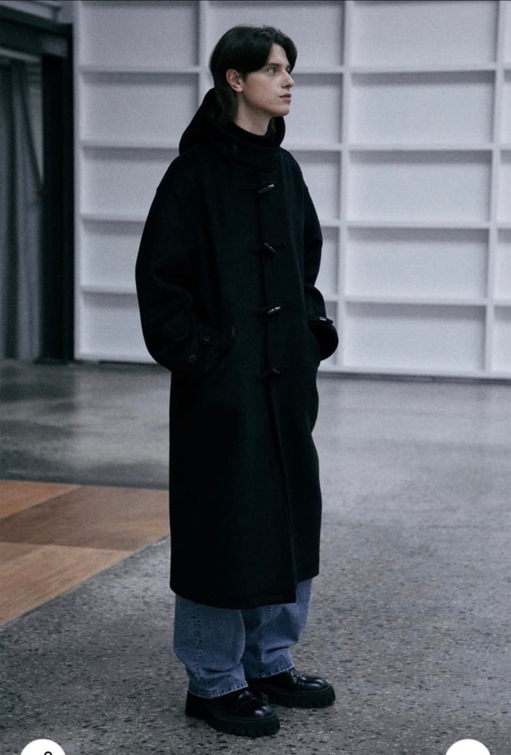 [UNISEX] 울 후드 더플 코트 (블랙) 상품이미지1