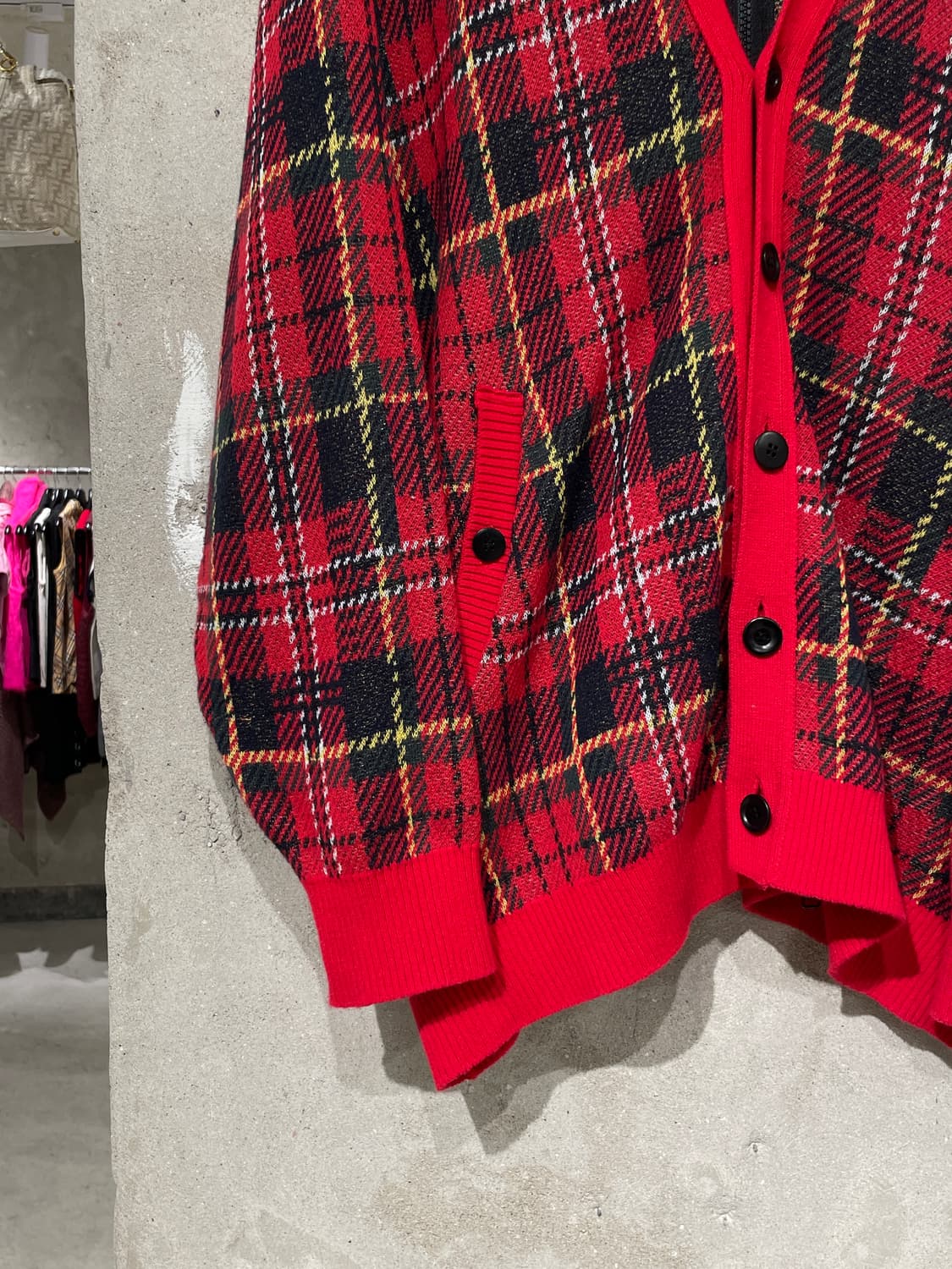 언더커버 레드 플레이드 체크 버튼 가디건 상품이미지4