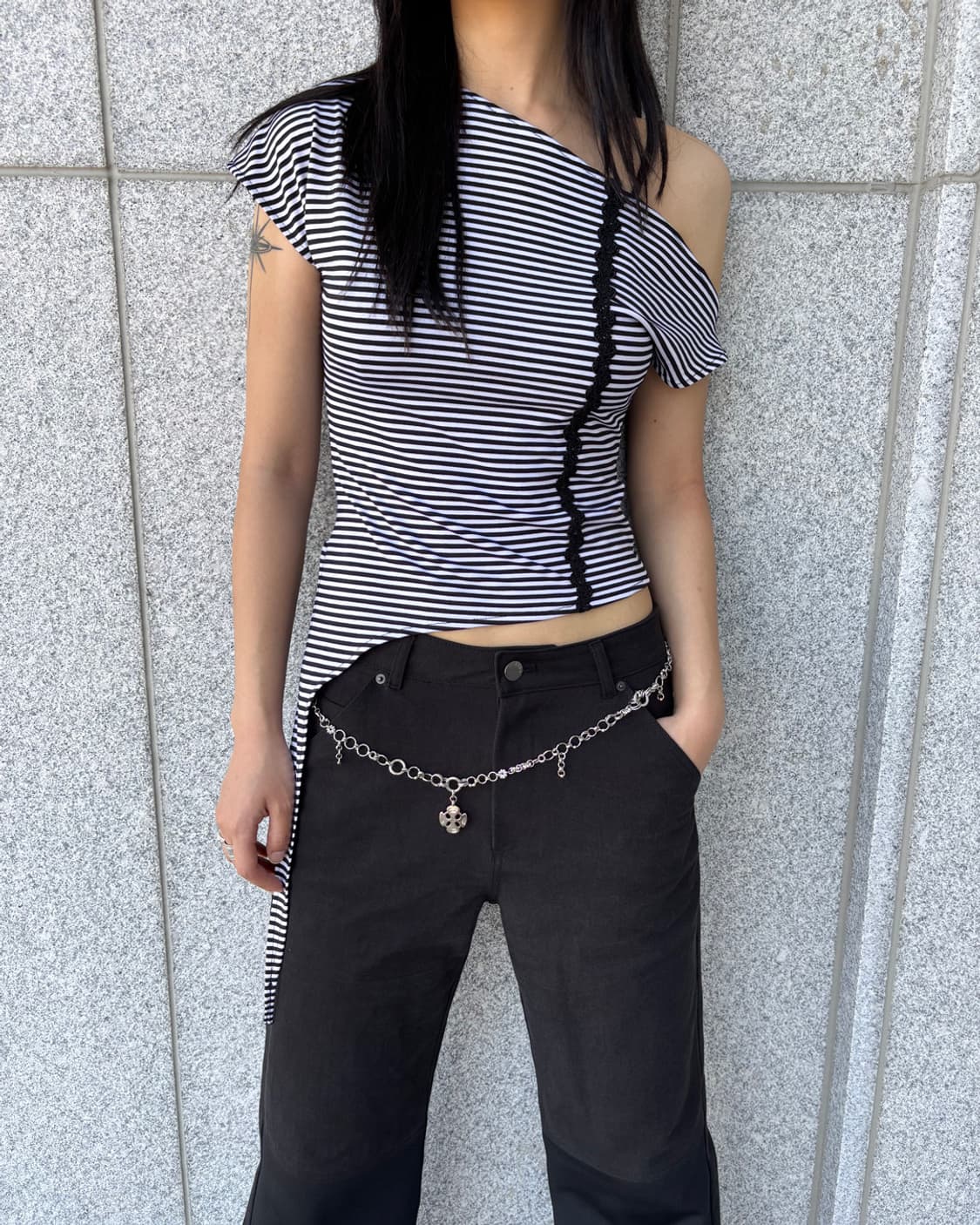 0104 unbalance lace top, stripe 상품이미지2