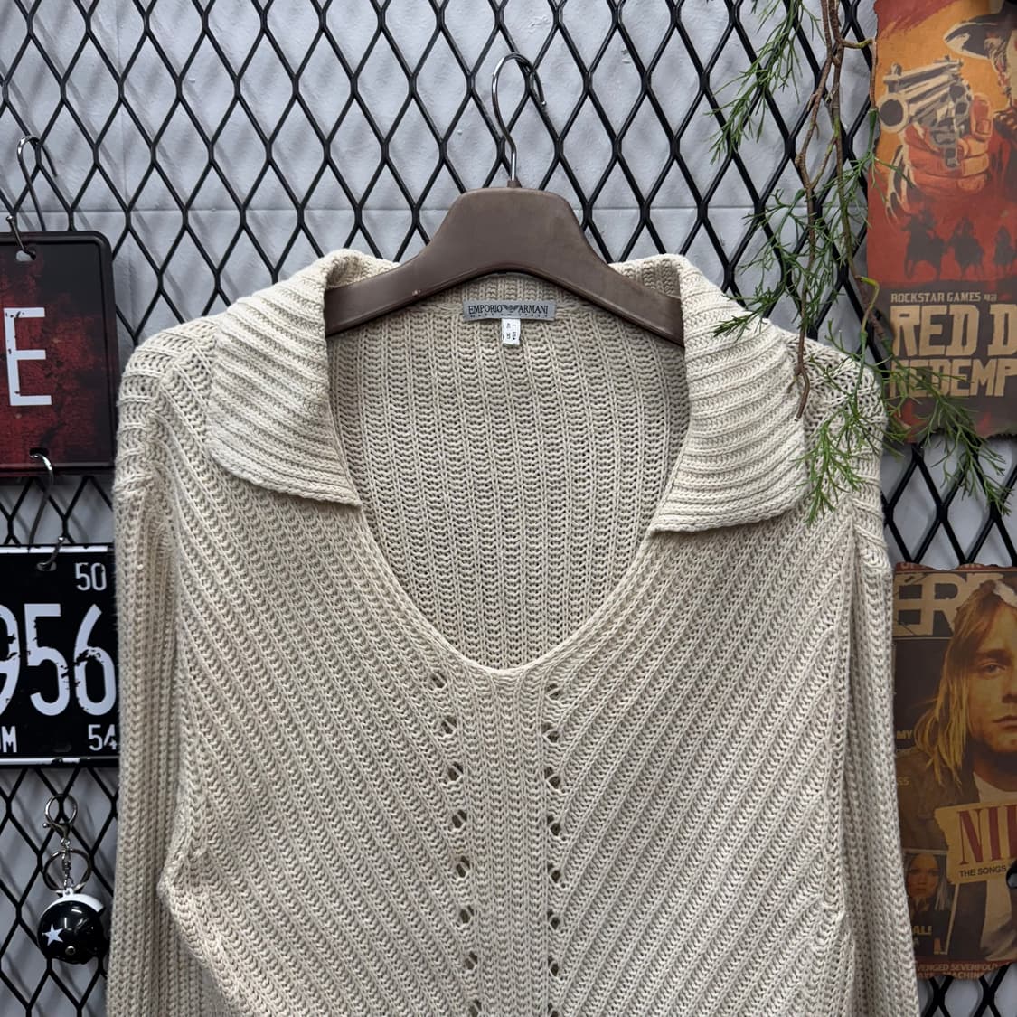 00s 엠포리오 아르마니 니트 브이넥 카라 썸머 니트 아이보리 상품이미지3