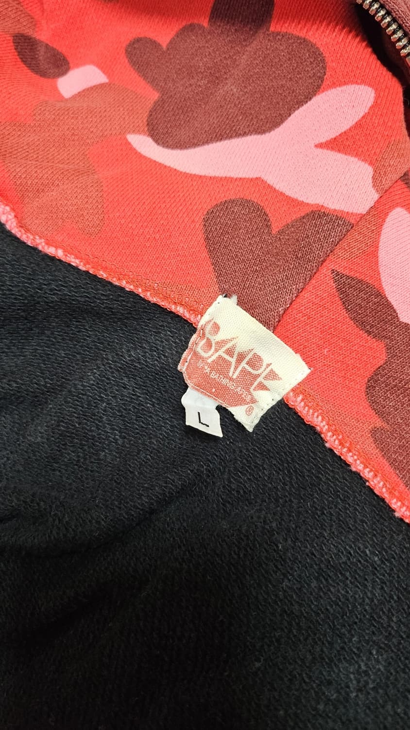 [L] 빈티지 OG 베이프 샤크 후드 집업 블랙 레드 상품이미지4