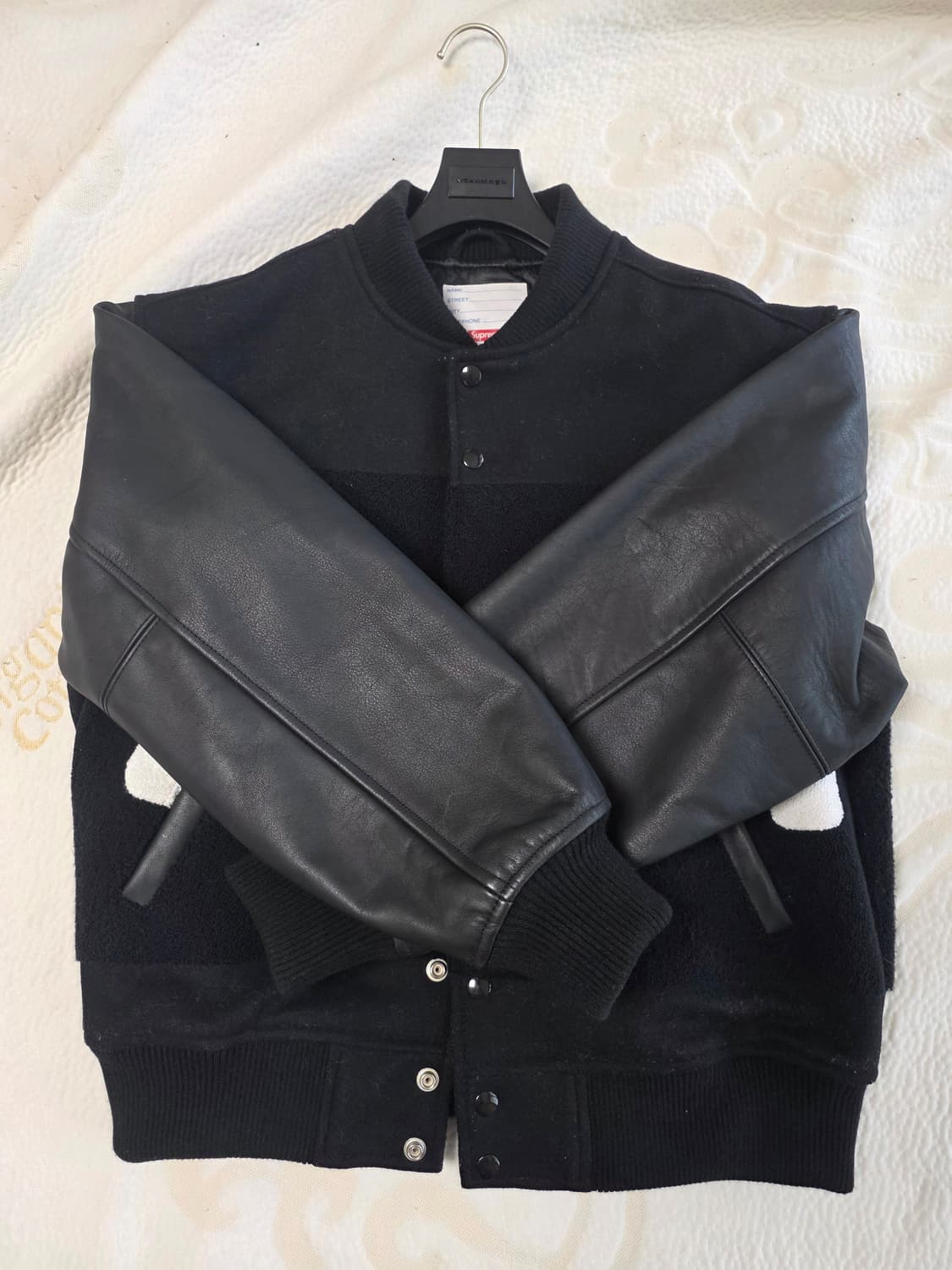 [S] 슈프림 빅로고 샤닐 바시티 자켓 블랙 상품이미지3