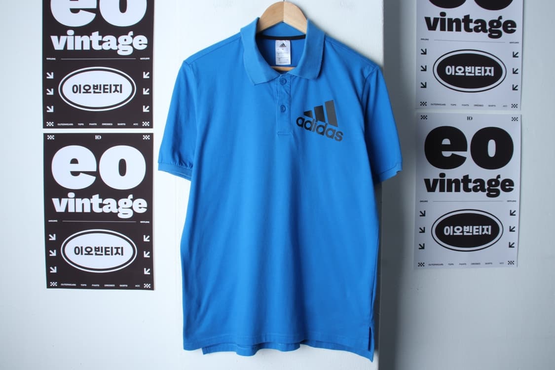 (L-XL) 아디다스 반팔 카라 티셔츠 빅로고 블루 올드스쿨-H32604 상품이미지2
