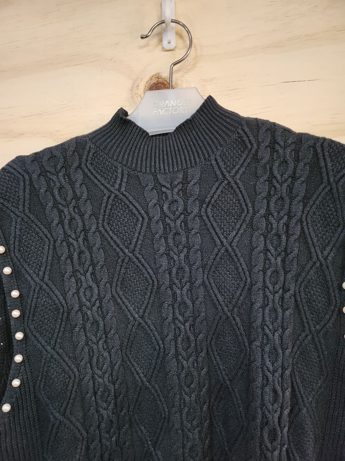 631) 진주 장식 케이블 니트 조끼 상품이미지3