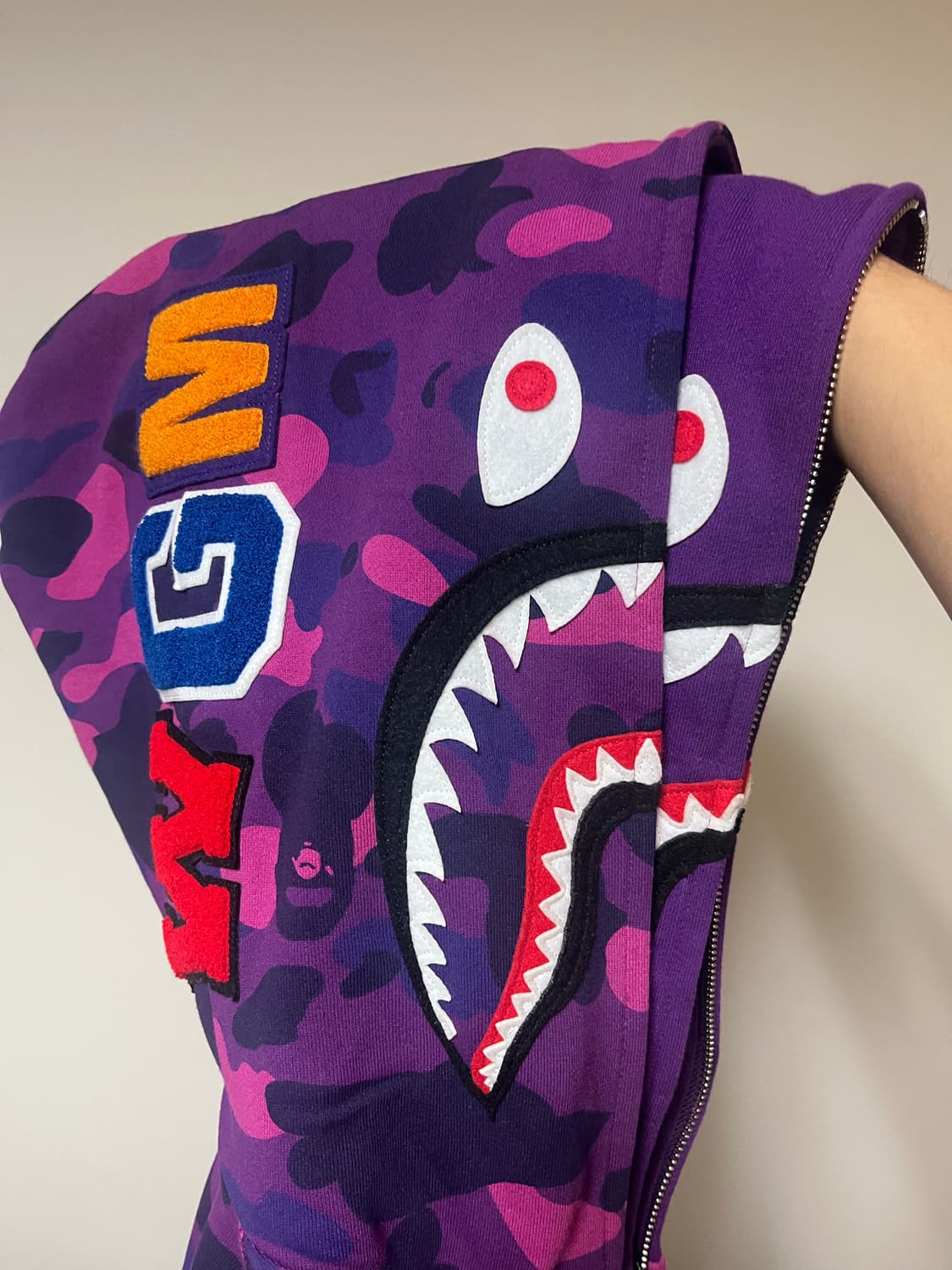 [XL] 베이프 컬러 카모 샤크 와이드 더블 후디 퍼플 상품이미지3