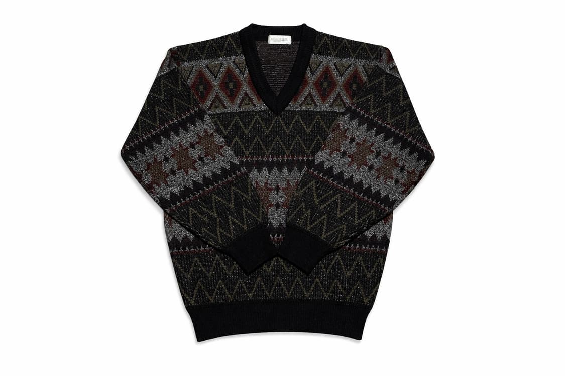 JPN 90s 일본 빈티지 레트로 노르딕 울혼방 패턴 니트 브이넥 스웨터 상품이미지1