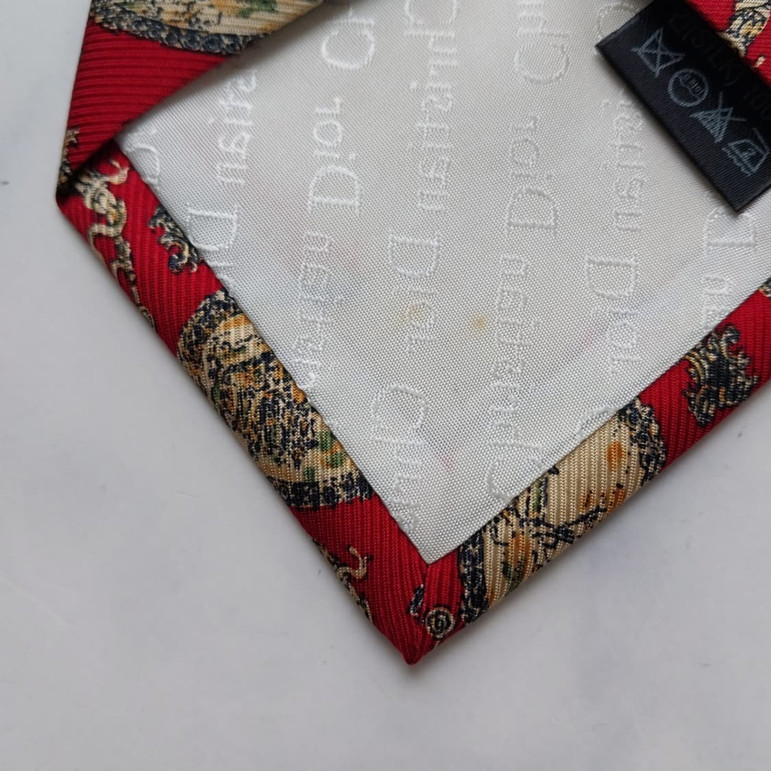 크리스찬 디올 넥타이 레드 오벌 아트 패턴 9.5cm A+등급 K2562 상품이미지10