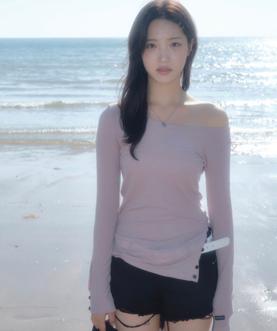 ason 애즈온 다이애그널 버튼티 핑크 상품이미지1