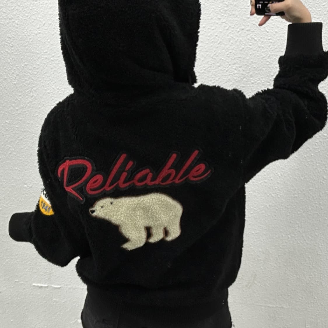 지프 사이트패치 블랙 뽀글이 후드집업 M 상품이미지4