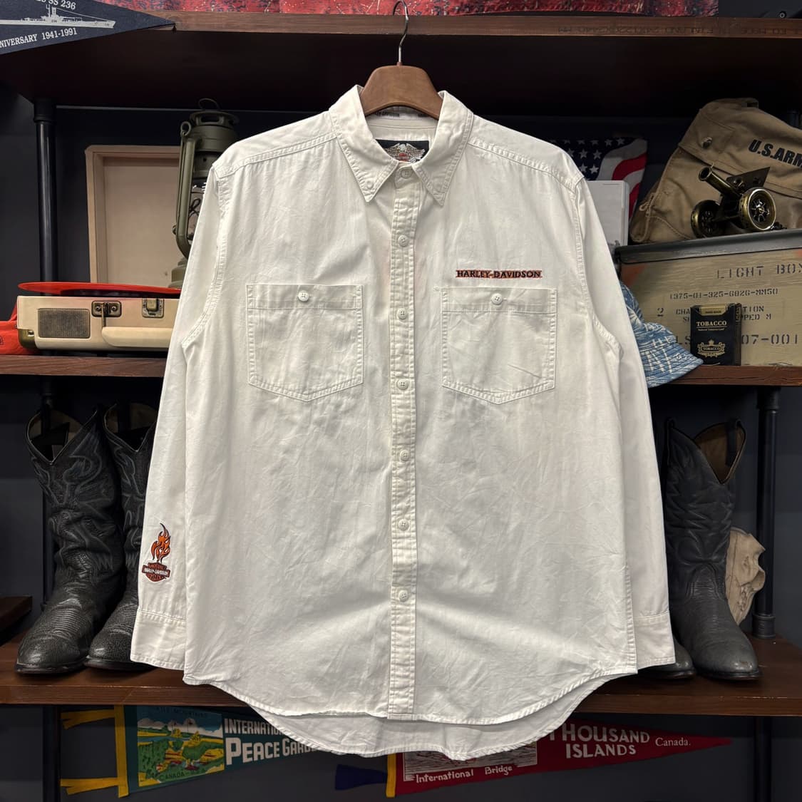 00s 할리데이비슨 더블포켓 라이더 셔츠 쉴드 엠브로이드 N733 상품이미지1