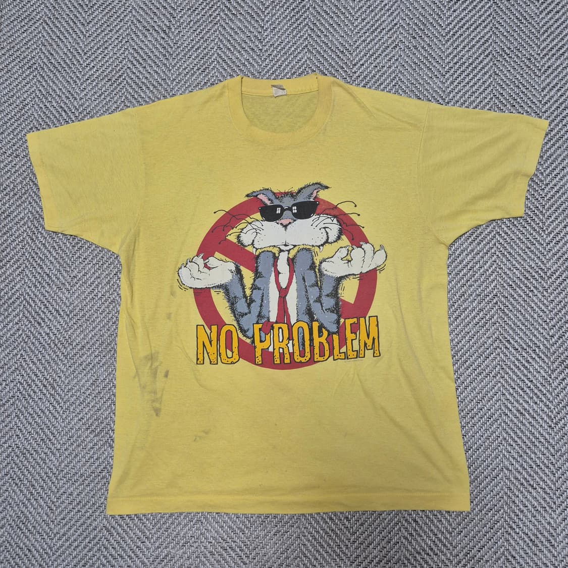 80s "NO PROBLEM" 카툰 프린팅 싱글스티치 티셔츠 (XL) 상품이미지1